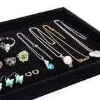 2 Pcs 13.8" x 9.5" Velvet Jewelry Tray Jewelry Display Tray, Stackable Empty Plate Trays for Earrings Necklaces Bracelet Rings Display Showcase - Black - color: Black, size: Flat Tray 13.8"x9.5"