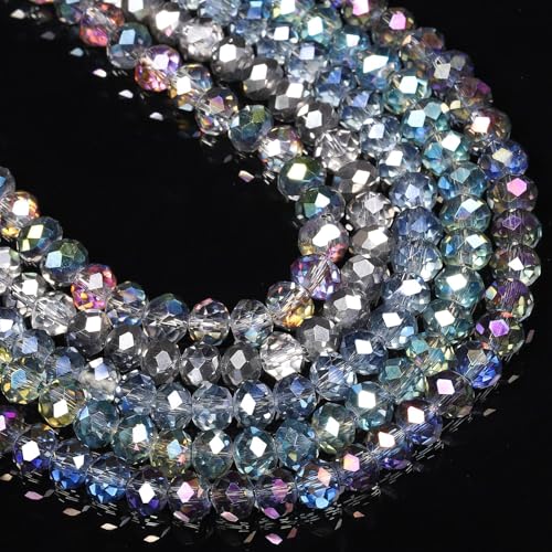 350PCS Faceted Glass Beads for Jewelry Making 5 Strand, Rondelle Crystal Beads, Arts and Crafts Bracelet Necklace Transparent 6mm Spacer Beads Curtain Birthday Gifts for Adult Teen Case - color: Transparent, size: 6mm
