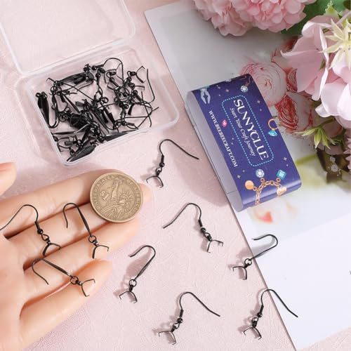 SUNNYCLUE 1 Box 40Pcs Black French Earring Hooks with Pinch Bails Clasp Stainless Steel Earring Hooks Bulk Ear Wire Fishhook Earwires Earrings Findings for Jewelry Making Supplies DIY Dangle Earrings - style: Earring Hook 2