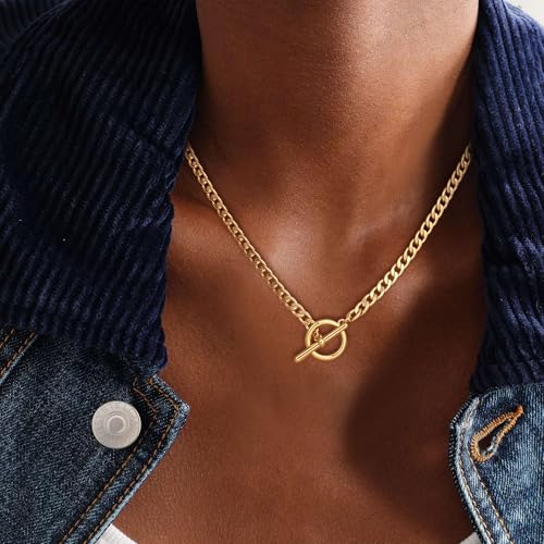 Carffordo Gold Plated Necklaces for Women - Dainty Layered 14K Gold Plated Stack Paperclip Rope Cuban Toggle Link Chain Choker Necklace Set Chunky Trendy Jewelry Gift - style: Cuban-Necklace