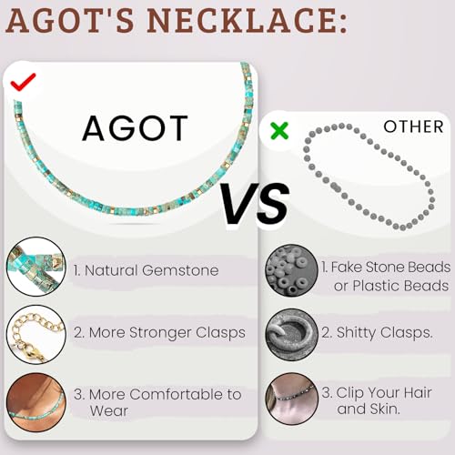 AGOT Beaded Gemstone Necklace for Women: Boho Bead Choker Natural Stone Necklaces - Handmade Jewelry for Summer Beach - color: Green1