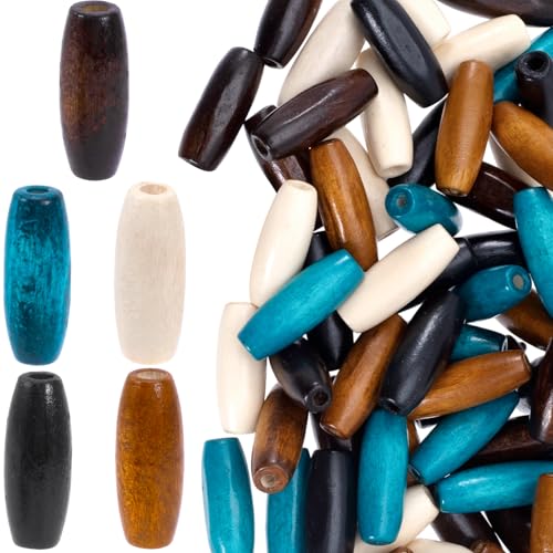 Pndeyo 50pcs Oval Wooden Beads for Crafts, Large Hole Natural Wood Hair Bead, Vintage Wooden Spacer Accessories for Macrame Necklace Bracelet DIY Craft Handmade Decor- 5 Colors - color: 5 colors-50pcs