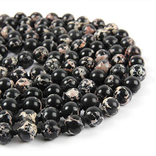 Bead Strand Versatile 60" Long Wrap Necklace - Handmade Knotted Multi Layer Sparkly Crystal, Semi Precious Natural Stone, Lava, Glass Faux Pearl - color: Natural Stone Bead - Imperial Jasper Black