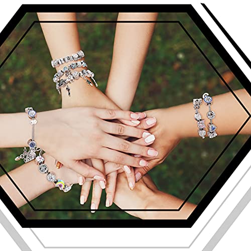 Junkin 12 Pcs Snake Chain Charm Bracelet with Heart Lobster Clasp Extender Adjustable Christmas DIY Metal Bracelet Chain for Women Jewelry Making Gifts Supplies 7.87 Inches - color: Silver