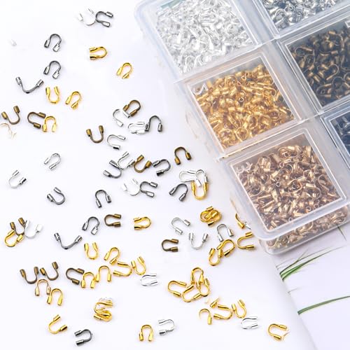 600 Pieces Brass Wire Guardian Wire Cable Protector U Shape Findings Guard Loops for Jewelry Making Earring Bracelet Necklace Crafts,6 Colors