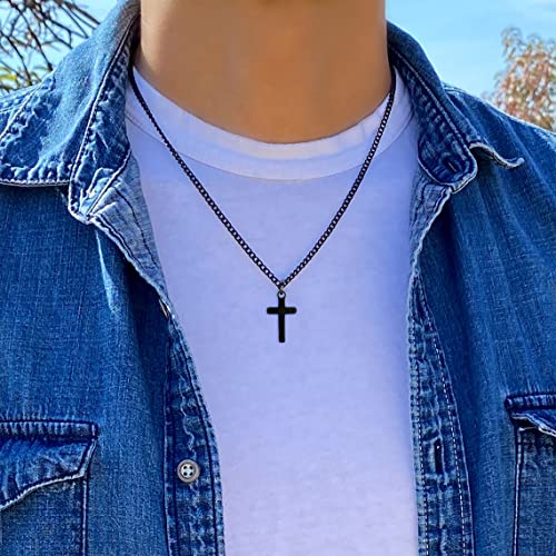 Joxevyia Cross Necklace for 14K Gold Filled Stainless Steel Small Cross Pendant with Cuban Chain Necklace Simple Faith Jewelry Christmas Gift for Men Women 16-24 Inches - size: 20 inches, style: black cross necklace 0.8"*0.4"