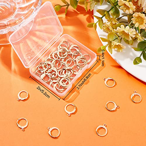 Beebeecraft 1 Box 50Pcs Leverback Earring Hooks 24K Gold Plated Round Huggie Hoop French Earring Hooks Earwire Clasp Findings for Jewelry Making DIY Crafts, 14.5x12mm - color: 14.5x12mm Round Earring Hooks