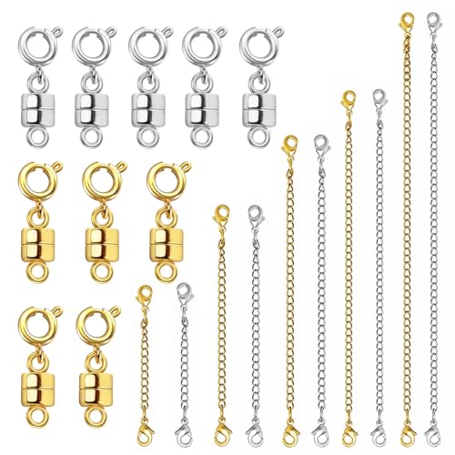 Evnlo Necklace Extender and Magnetic Necklace Clasp,Gold and Silver Chain Extenders for Necklaces Bracelet Jewelry - color: 20Pcs Gold & Silver