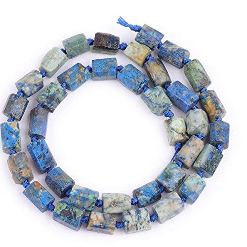 GEM-Inside 35Pcs 8x12mm Natural Blue Lapis Lazuli Chrysocolla Stone Gemstone Faceted Freeform Tube Column Chakra Beads for Jewelry Making Full 15" Strand Power Energy - color: Blue Lapis Lazuli