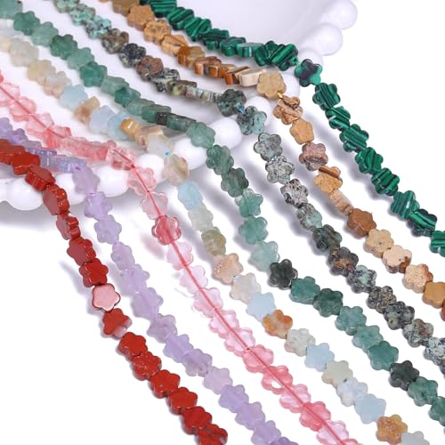 Songxi 60pcs 6mm Green Aventurine Plum Blossom Natural Stone Beads for Jewelry Making, Smooth Loose Flower Shape Gemstone Beads for Bracelets Necklace Earrings Making Supplies ﻿ - color: Green Aventurine