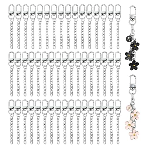 NCIWAN 50 PCS Keychain Making Kit Swivel Snap Hook Lobster Claw Clasps and Extender Chain Silver Metal Keychain Clips with Key Ring Bulk for DIY Craft Supplies Jewelry Key Chain Bags Accessories Gift - color: Silver 50