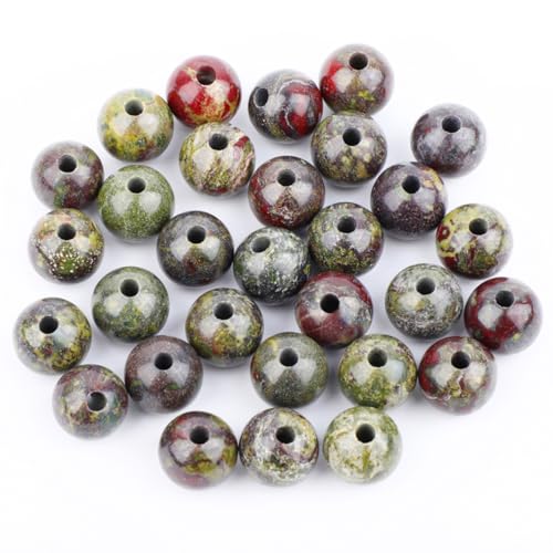AD Beads Big Hole 2.5mm Natural Gemstone Beads – 6mm 8mm 10mm Round Loose Beads for Jewelry Making, Weaving, and Leather Cord (African Bloodstone, 10mm 30pcs) - color: African Bloodstone, size: 10mm 30pcs