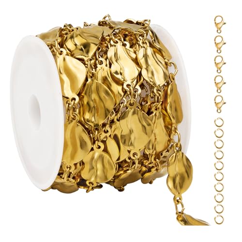 UMAOKANG 2 Yard Gold Plated Heart Chain for Jewelry Making Stainless Steel Bulk Chain Decorative Craft Chain Roll - color: Gold Heart