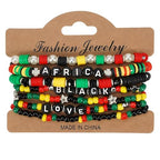 COLORFUL BLING 4th of July Bracelets for Women/Juneteenth African Beaded Stackable Layered Surfer Bracelets Rasta Jamaica Jewelry - color: love