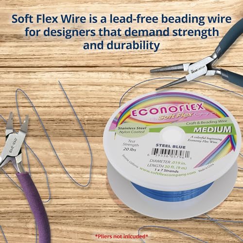 Soft Flex Econoflex Hobby Beading Wire - Flexible Stainless Steel Wire for Crafting - 7 Strand 0.19 30 Ft - style: Steel Blue