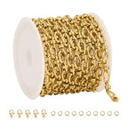 SMYHTGLIF 6.5 Feet Gold Stainless Steel Rolo Chain Bulk for Jewelry Making Oval Circle Chain Spool with Jewelry Making Supplies Findings - color: Cable Gold