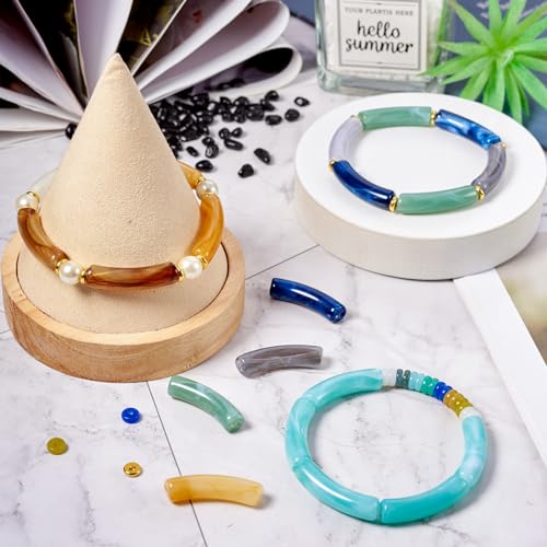 Spritewelry 121pcs/set Tube Beads Chunky Beads for Bracelets Making DIY Acrylic & Glass Beads Noodle Curved Beads Bangle Acrylic Tube Beads for Jewelry Making Earring Necklace Crafts Kits - color: Mixed Color-3