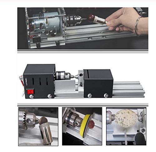 YWY Mini Lathe Machine Tool DIY Woodworking Wood lathe Milling machine Grinding Polishing Beads Drill Rotary Tool Set, 2.76 x 6.3inch, 12-24V 96W，7 Speeds