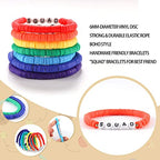 2 Set of Rainbow Heishi Surfer Bracelets Set for Women, Friendship Clay Disc Beads Boho Bracelets, Stretch Preppy Clay Bead Bracelets, Colorful Stackable Beaded Bracelets, Team Cheer Bulk Jewelry Gift