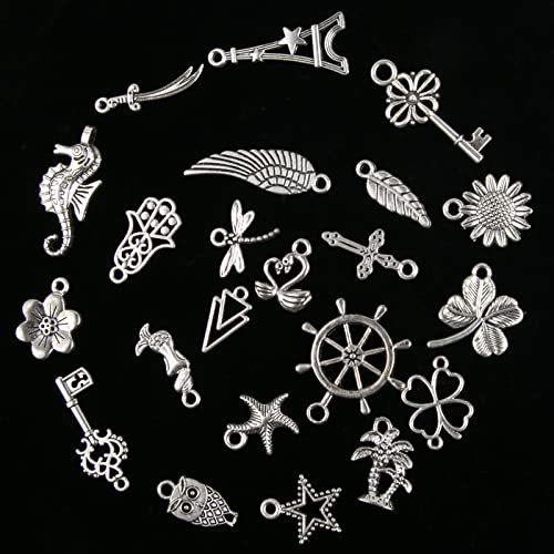 CHuangQi 100pcs Bulk Lots Jewelry Making Charms, Mixed Smooth Metal Charms, Pendants Bracelet Necklace Jewelry Making and DIY Craft Accessories - color: Silver