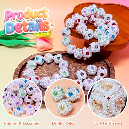 10pcs Rhinestone Focal Beads for Pens, Featuring Pearl & Cubic Sugar Shapes, Sparkling Fancy Beads for DIY Jewelry, Keychains & Crafts (Sugar Cube) - color: Sugar Cube