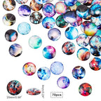 70Pcs Flat Round Transparent Glass Cabochons with Pattern Eye Flatback Glass Dome Flatback Cab Beads for Photo Cameo Jewelry Making Necklace Ring DIY Crafts 25x6mm Starry Sky - color: 70Pcs-25x6mm-Starry Sky