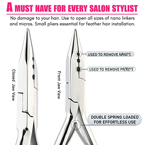 Pro Hair Extension Tools Mini 3 Holes Silicone Micro Beads & Nano Rings Hair Extensions Opener & Remover Pliers Hair Tinsel Feathers Fitting Plier Micro Bead Crimping Plier (Mirror Polish Soft)
