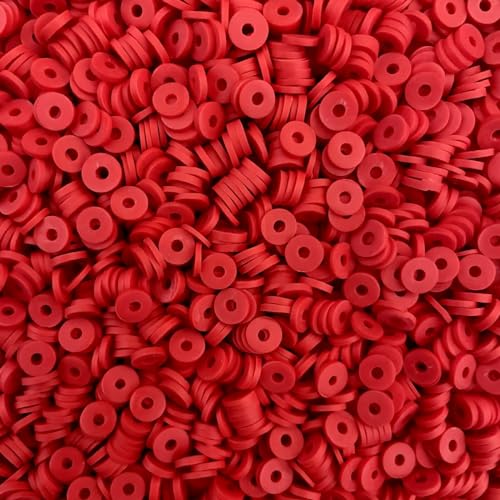 4100 Pcs Red Clay Beads Bracelet Making Kit, 6mm Polymer Spacer Flat Heishi Beads for Jewelry Necklace Earring Making - color: Red