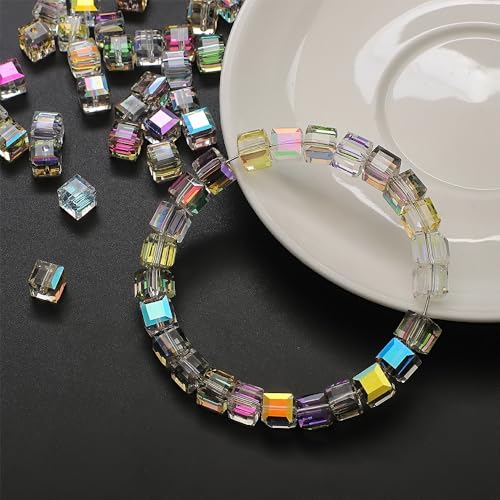 Square Beads, KLFHS 80PCS 6MM Cube Beads, Electroplating Mixed Color Glass Beads for DIY Jewelry Making Bracelet Necklace Earring Phone Strap Keychain Crafts - color: Square