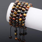 MASSIVE BEADS Natural Healing Power Gemstone Crystal Beads Unisex Adjustable Macrame Bracelets - color: Multi-Color Tiger Eye, size: 8mm