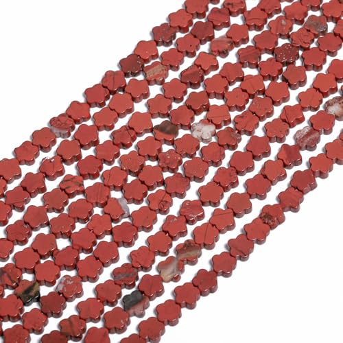 Songxi 60pcs 6mm Red Stone Plum Blossom Natural Stone Beads for Jewelry Making, Smooth Loose Flower Shape Gemstone Beads for Bracelets Necklace Earrings Making Supplies ﻿ - color: Red Stone