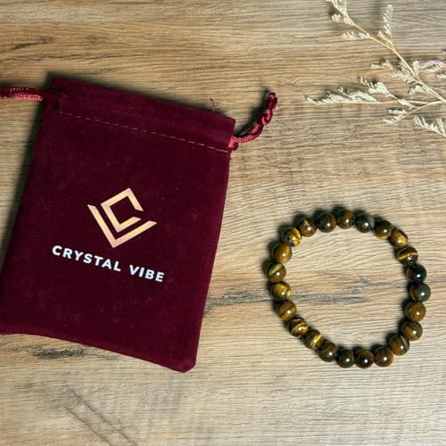 Crystal Vibe 8mm Beaded Bracelets For Women Men - Healing Crystal Bracelet - Adjustable Size - color: Tiger Eye