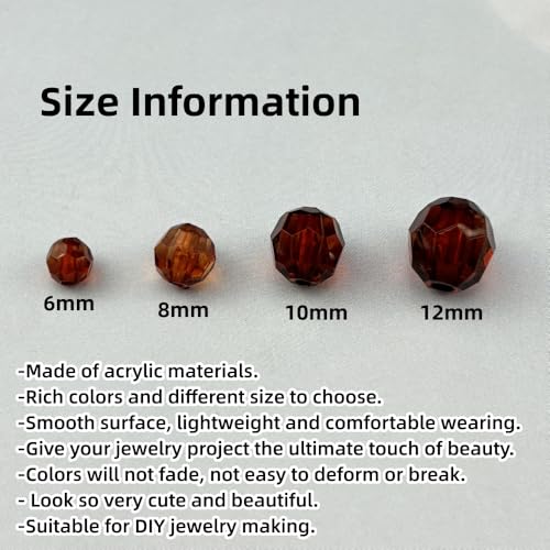 850pcs Acrylic Round Faceted Beads 6mm 8mm 10mm 12mm Faceted Round Spacer Beads for Bracelets Necklace Earring DIY Jewelry Making Craft(Dark Coffee) - color: Dark Coffee
