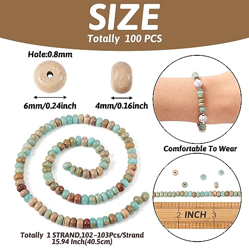 Cheriswelry 102pcs/Strand 6mm Rondelle Natural Aqua Terra Jasper Stone Beads Tiny Gemstone Loose Spacer Abacus Beads for DIY Earring Bracelet Necklace Craft Jewelry Making Supplies - color: Natural Aqua Terra Jasper