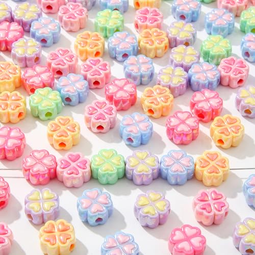 150pcs Clover Beads Ab Color Acrylic Bead Cute Beads for Jewelry Making Handmade DIY Bracelet, Charms Keychain Craft Supplies (Clover) - color: clover