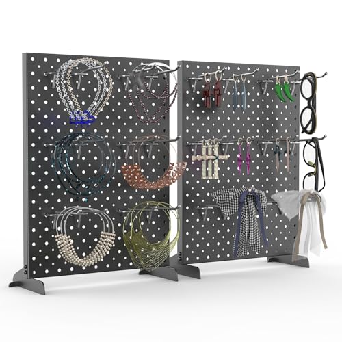 TORACK Pegboard Display Stand for Craft Shows & Fairs, 12 x 16 in Metal Tabletop Pegboard Display with Hooks for Christmas Fair Event(Black, Pack of 4) - style: 4-Pack Black