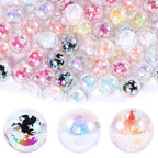 15Pcs Acrylic Beads Round 16mm UV Bead in Bead with Snowflake Print Fit for DIY Jewelry Bracelet Necklace Keychain Beadable Pens Mobile Phone Chain Making Cute (Snowflake-Mixed Color) - color: Snowflake-Mixed color