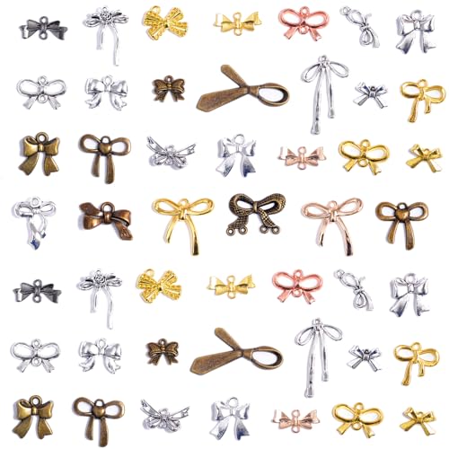 stino 100 Gram Metal Charms for Jewelry Making, Silver & Gold Plated, Bulk Pack for Bracelets, Necklaces, Crafts - color: Bow (Mixed Color 200gram)