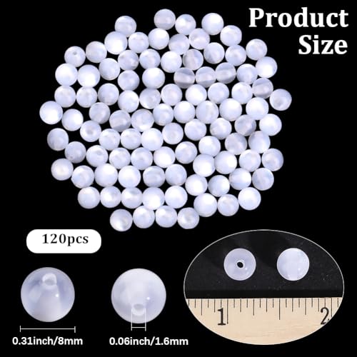 120PCS 8MM White Resin Round Beads with Holes Imitation Cat Eye Transparent Clear Shiny Smooth Spacer Looses Cats Eyes Bead Bulk for Jewelry Making Necklace Bracelet DIY Craft Supplies - color: White