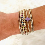 14K Gold Beaded Cross Beaded Bracelet Stack Set for Women,7PCS Bohemian Colorful Beads Ball Stretch Stackable Bracelets Trendy Holiday Birthday Gift - color: Purple