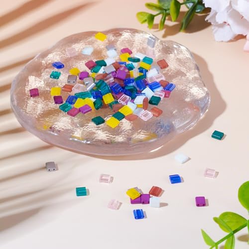 Pandahall 200Pcs Flat Square Glass Beads - 2-Hole Tila Beads in 10 Colors for Bracelet, Necklace & Earring Jewelry Making - color: 10 Color - Square