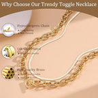 CHESKY 14K Gold Plated Chunky Necklace for Women, Trendy Paperclip Chain Necklace Thick Cross Heart Pendant Necklace Layered Herringbone Cuban Link Chain Toggle Necklaces Non Tarnish Jewelry - color: gold, style: paperclip+herringbone