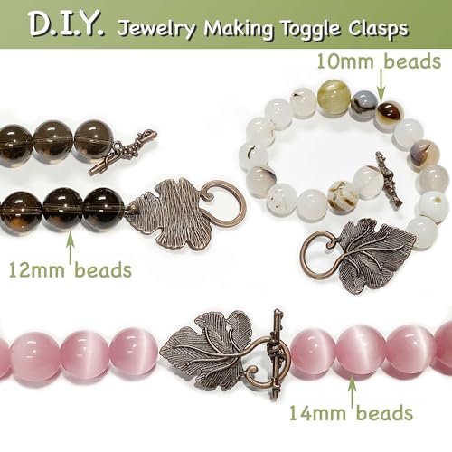 Heather's CF Toggle Jewelry Clasps – Durable Quality, Antique Grape Leaves Copper Finish Toggle Clasps & Closures for Necklace, Bracelet & Charms – Ideal for DIY, & Jewelry Making – Large (Set of 16) - color: Large copper toggle clasp