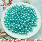 Pinhoollgo 200pcs Pearl Beads 10mm Round Pearl Beads with Hole for DIY Bracelet Necklace Jewelry Making Supplies Handmade Craft(Lake Blue) - color: Lake Blue, size: 10mm/200pcs