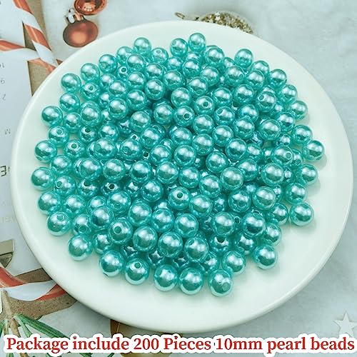 Pinhoollgo 200pcs Pearl Beads 10mm Round Pearl Beads with Hole for DIY Bracelet Necklace Jewelry Making Supplies Handmade Craft(Lake Blue) - color: Lake Blue, size: 10mm/200pcs