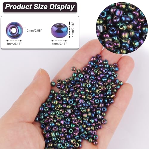 Size 4 mm 6/0 Glass Seed Beads, 2100 Pcs Small Mini Spacer Loose Pony Beads for Jewelry Making and DIY Crafts (Metallic Iris Black) - color: Metallic Iris Black, size: Large