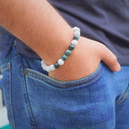 Black Obisidian Bracelets for Men 8" Inch Full Stretch Healing Crystal Bracelet, Beaded Charm Bracelet for Men Gifts Fathers Day Anniversary Birthday Gifts for Him - color: White Howlite & Jasper Bracelets
