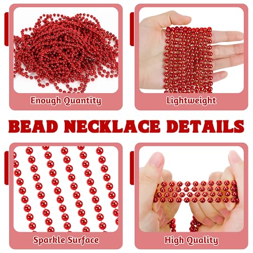 Huskein 100 PCS Christmas Beads Bulk, 33" Valentines Day Beads Necklaces, Mardi Gras Beads Necklaces Bulk, Red Round Beads For Parade Carnival Accessories Party Supplies Favors - color: Red