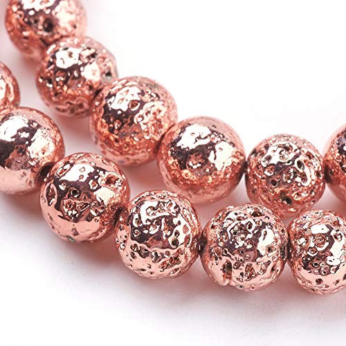 Beadthoven 5Strands Electroplated Natural Lava Bead Strands 8mm Rock Round Rose Gold Plated Stone Bead Charms for Jewelry Making Women & Men’s Bracelets Handmade Accessories Finding Supplies - color: Rose Gold, size: 8mm