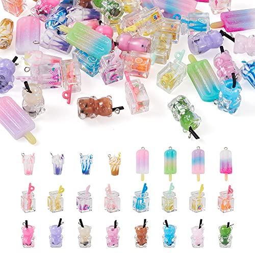 Craftdady Resin Plastic Miniature Food Snack Pendants Charms Ice Drink Juice Pendants Cute Bottle Fruit Keychain Charms Hang Ornament for DIY Craft Earring Bracelet Necklace Jewelry Making - color: Mixed Color Bubble Tea (24 Styles)